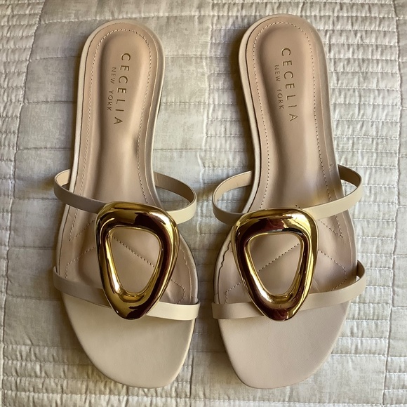 Cecelia New York Mig Leather Slide Sandals Nude Gold SZ 9 NWOT - Picture 3 of 15